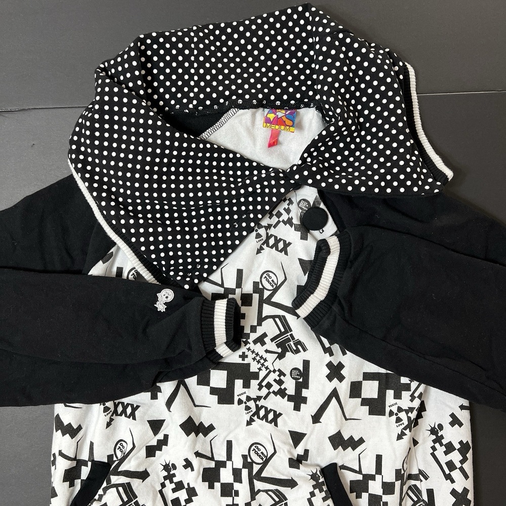 Akademiks Pullover Cowl Neck Button Women's M Black White Preppy Whimsigoth‎